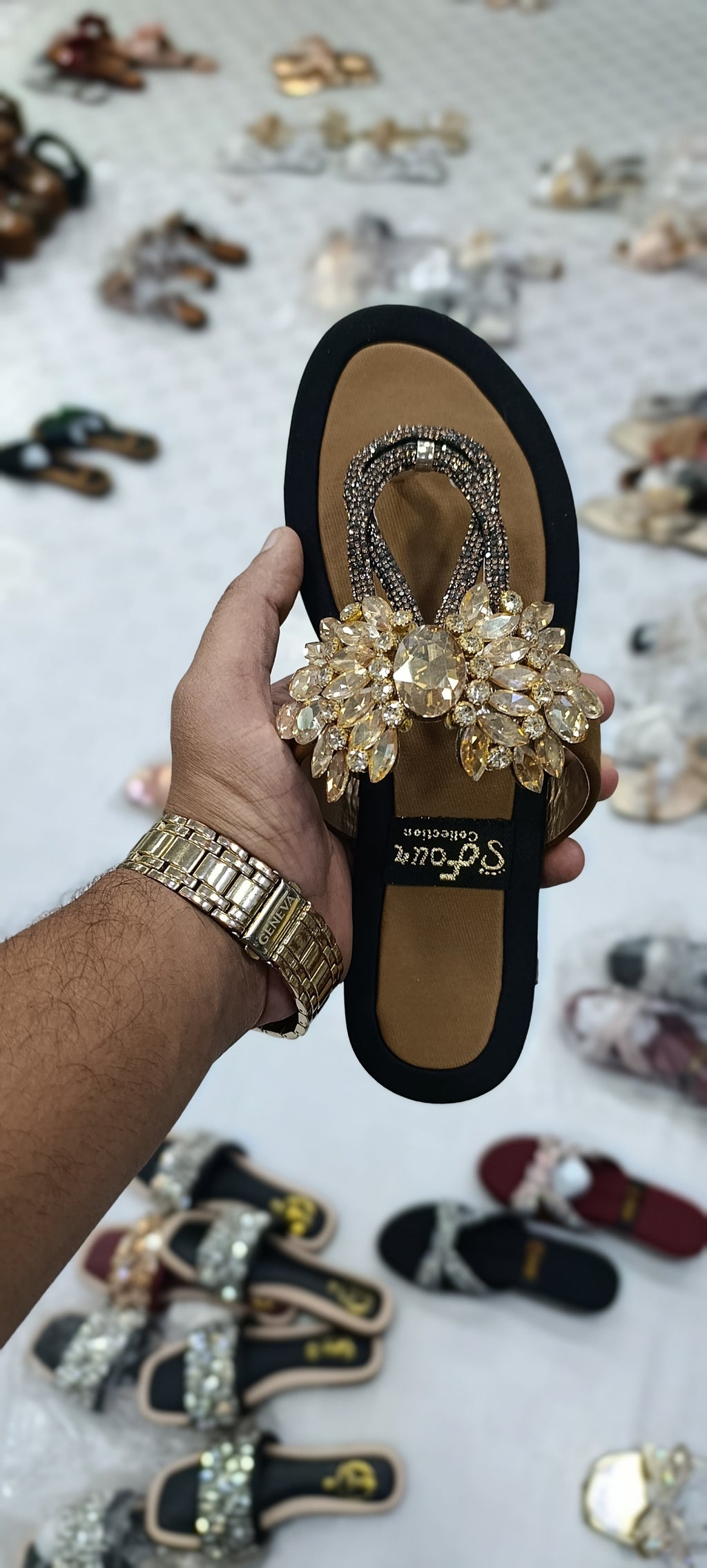 Crystal Embellished Festive Slides for Women | Party & Wedding Sandals | ZYRO – Rs. 1,999