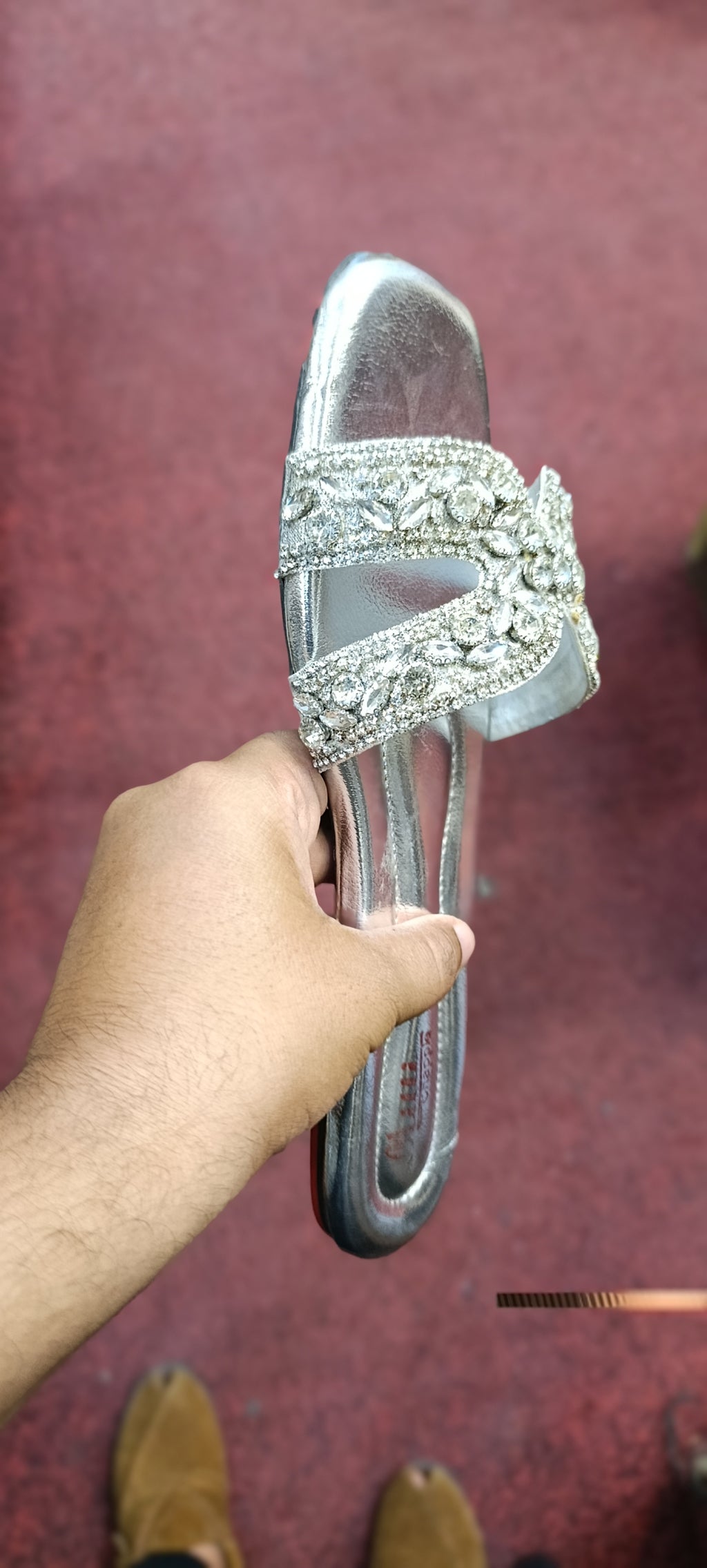 Women's Gold Crystal Flat Sandals – Rhinestone Embellished Chappal for Ladies