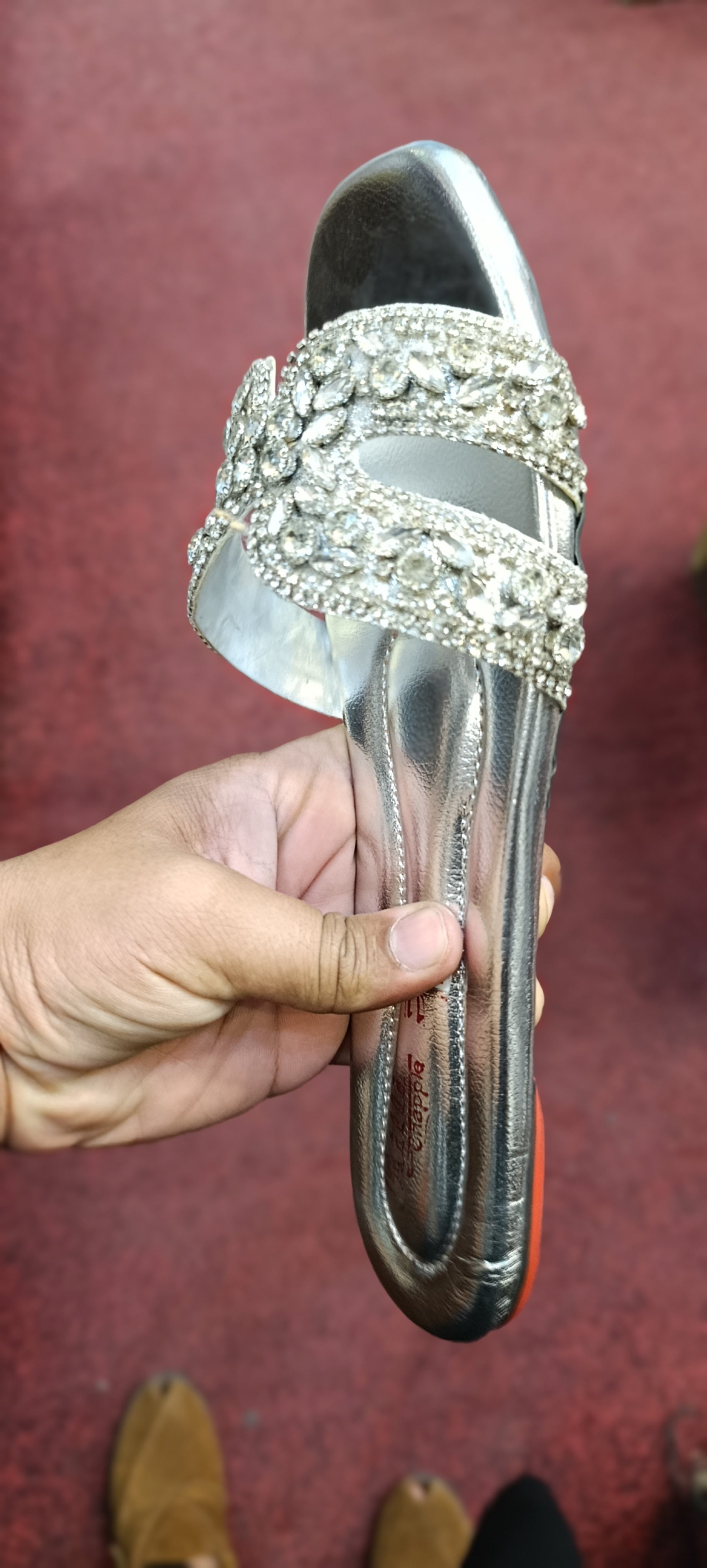 Women's Gold Crystal Flat Sandals – Rhinestone Embellished Chappal for Ladies