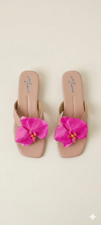 3D Orchid Flower Slide Sandals for Women – Floral Square Toe Flat Sandals | Summer 2026