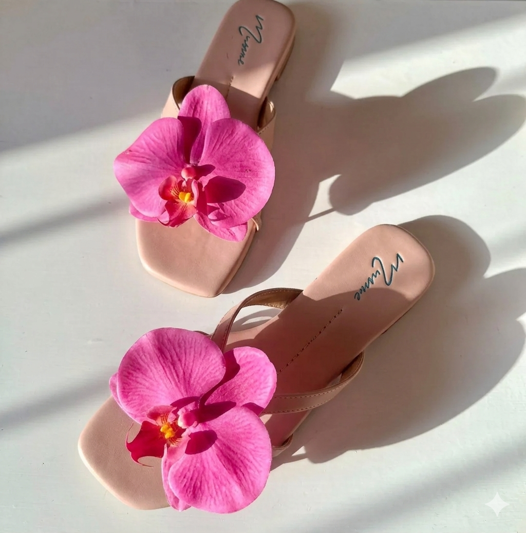 3D Orchid Flower Slide Sandals for Women – Floral Square Toe Flat Sandals | Summer 2026