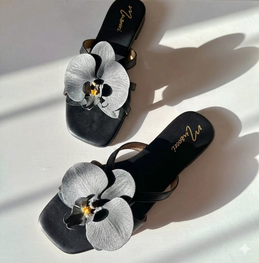 3D Orchid Flower Slide Sandals for Women – Floral Square Toe Flat Sandals | Summer 2026