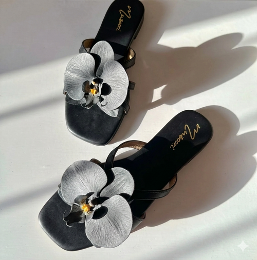 3D Orchid Flower Slide Sandals for Women – Floral Square Toe Flat Sandals | Summer 2026