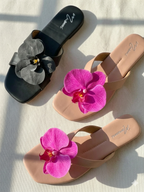 3D Orchid Flower Slide Sandals for Women – Floral Square Toe Flat Sandals | Summer 2026