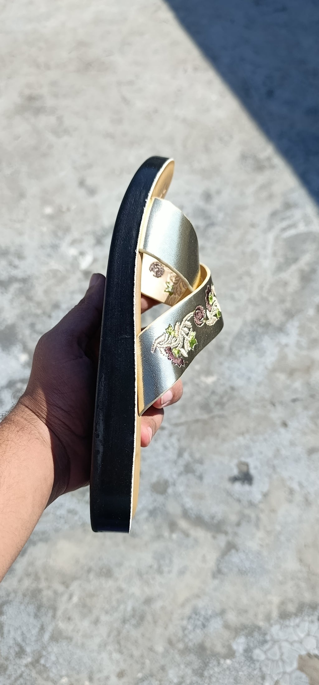 Women's Gold Embroidered Criss-Cross Slide Sandals – Elegant Floral Champagne Slides