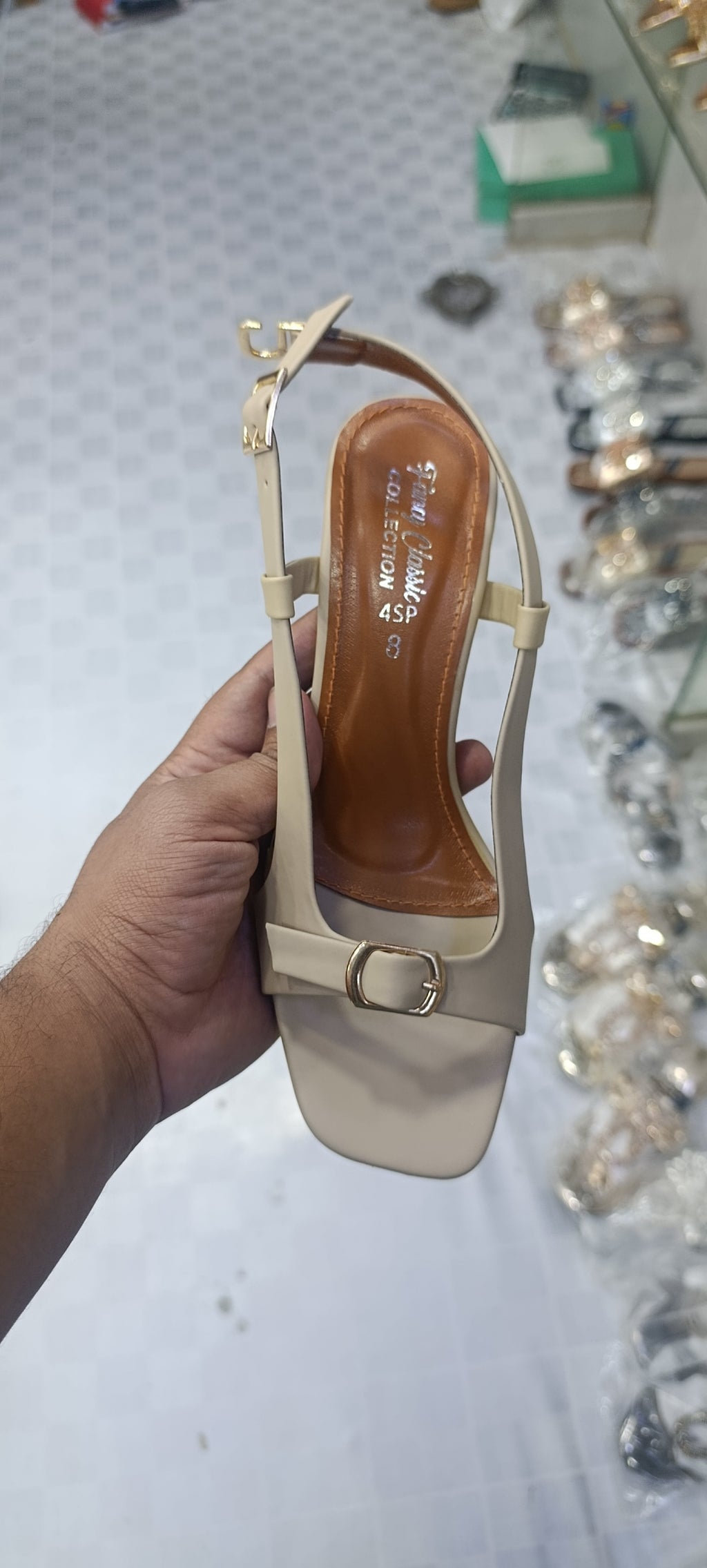 Fancy Classic Collection Women’s Nude Block Heel Sandals – Elegant Slingback Court Shoes with Buckle Detail