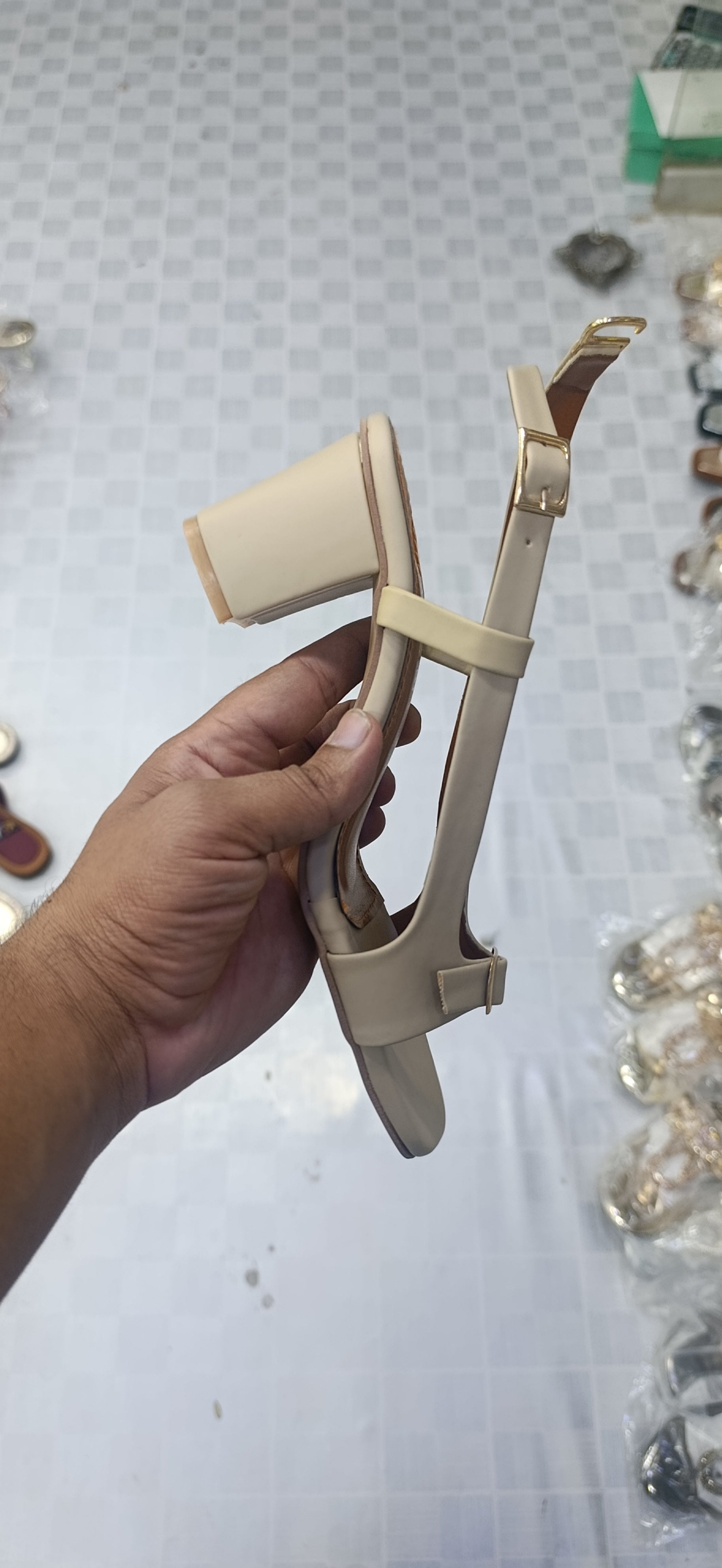 Fancy Classic Collection Women’s Nude Block Heel Sandals – Elegant Slingback Court Shoes with Buckle Detail
