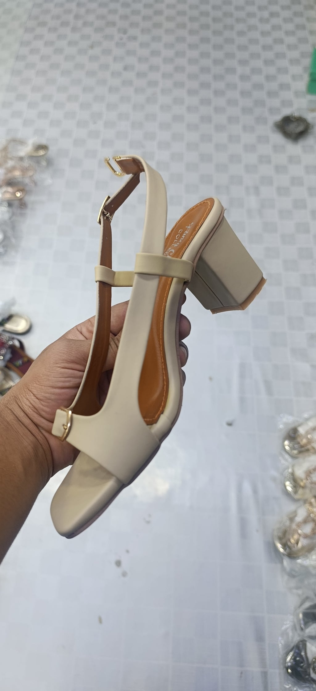 Fancy Classic Collection Women’s Nude Block Heel Sandals – Elegant Slingback Court Shoes with Buckle Detail