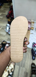 Stylo Ladies Rose Gold Metallic Criss-Cross Slides – Elegant Festive Wear Cushioned Chappals