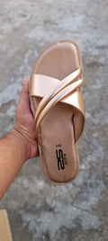 Stylo Ladies Rose Gold Metallic Triple-Strap Slides – Elegant Criss-Cross Festive Chappals (Model 8081)