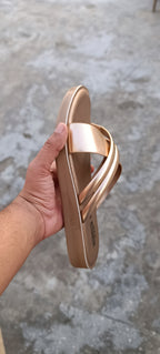 Stylo Ladies Rose Gold Metallic Triple-Strap Slides – Elegant Criss-Cross Festive Chappals (Model 8081)