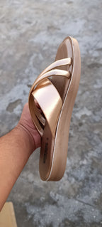 Stylo Ladies Rose Gold Metallic Triple-Strap Slides – Elegant Criss-Cross Festive Chappals (Model 8081)