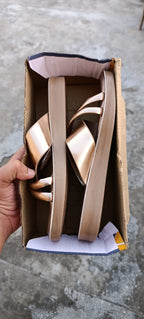 Stylo Ladies Rose Gold Metallic Triple-Strap Slides – Elegant Criss-Cross Festive Chappals (Model 8081)