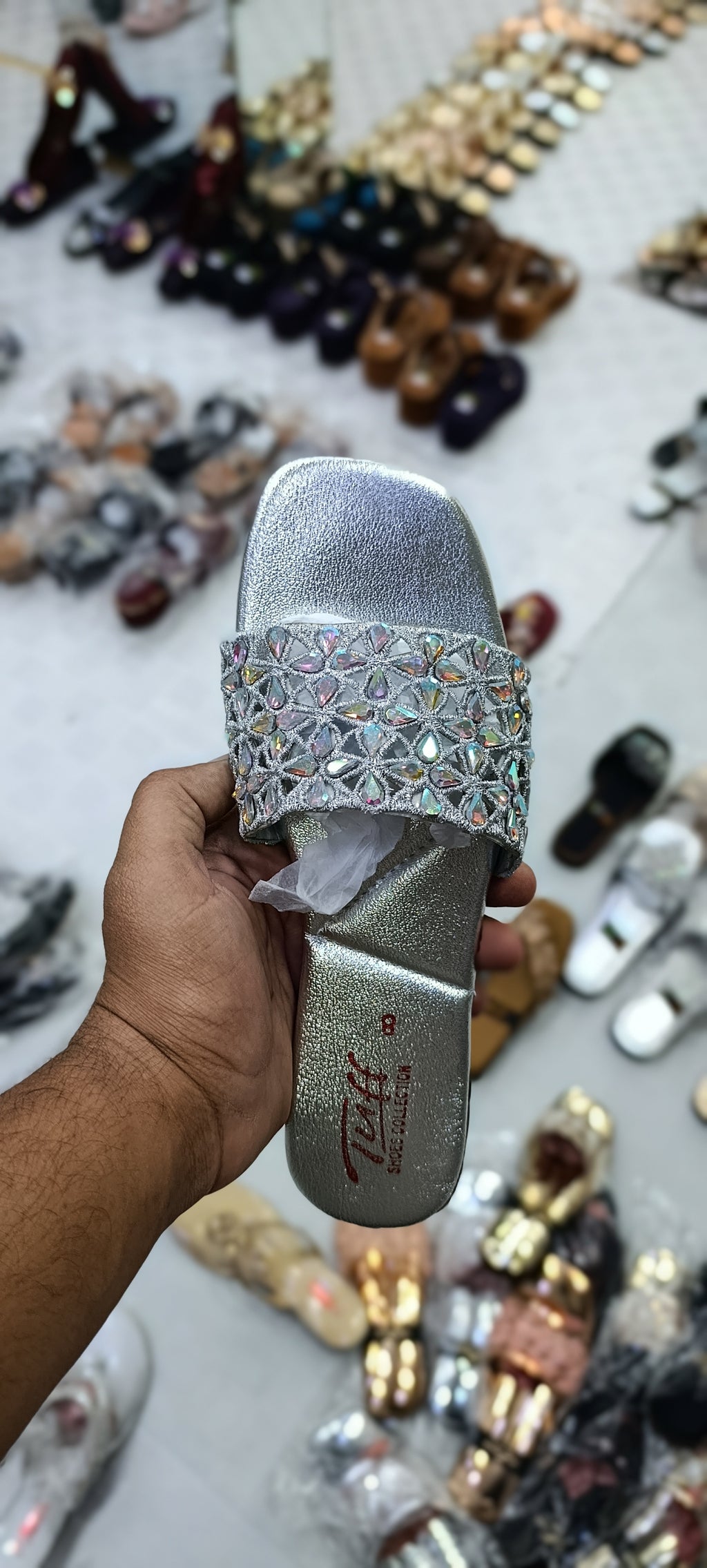 Tuff Floral Crystal Slides – Modern Square-Toe Party Flats