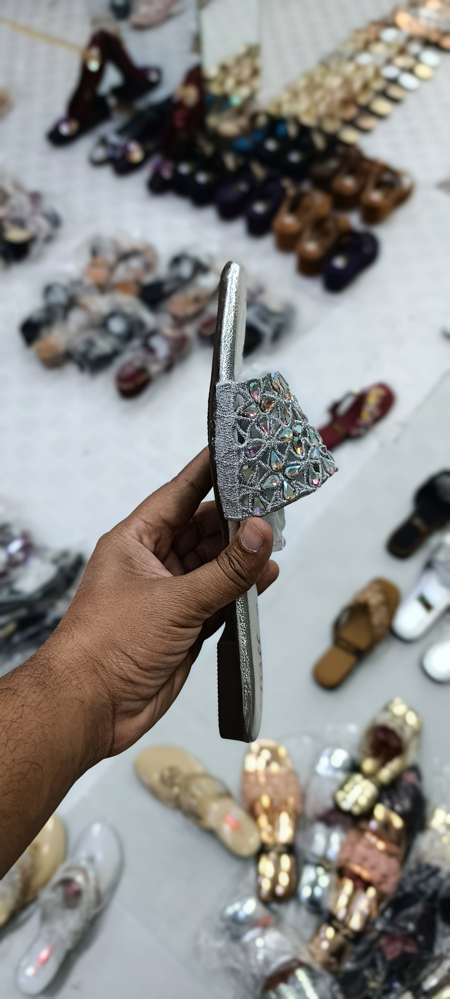 Tuff Floral Crystal Slides – Modern Square-Toe Party Flats