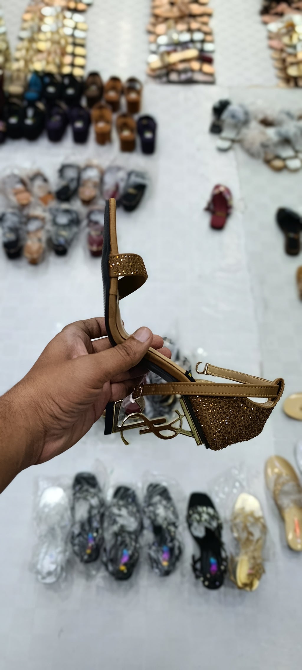 Luxury Gold Embellished Sculpted Heel Sandals – Shimmering Party Wear