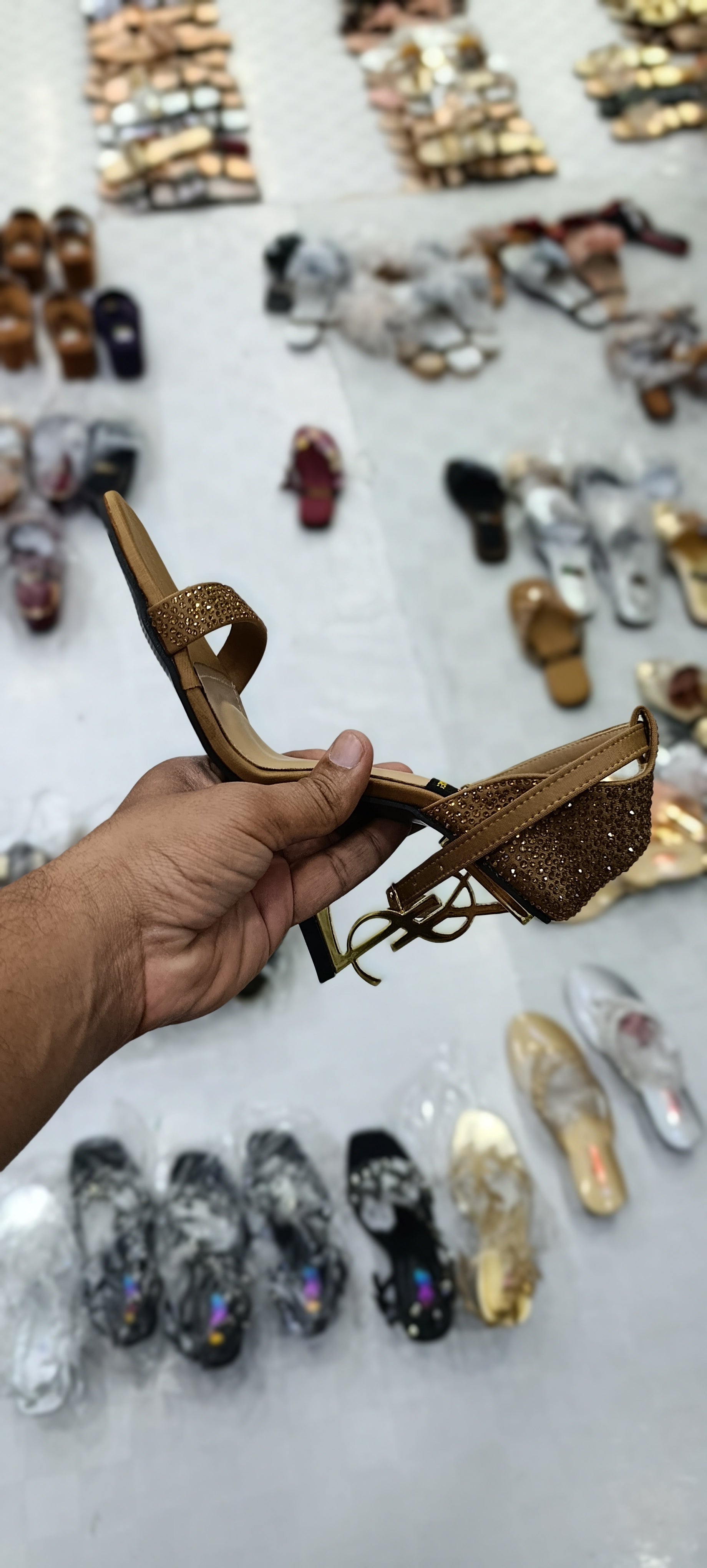 Luxury Gold Embellished Sculpted Heel Sandals – Shimmering Party Wear