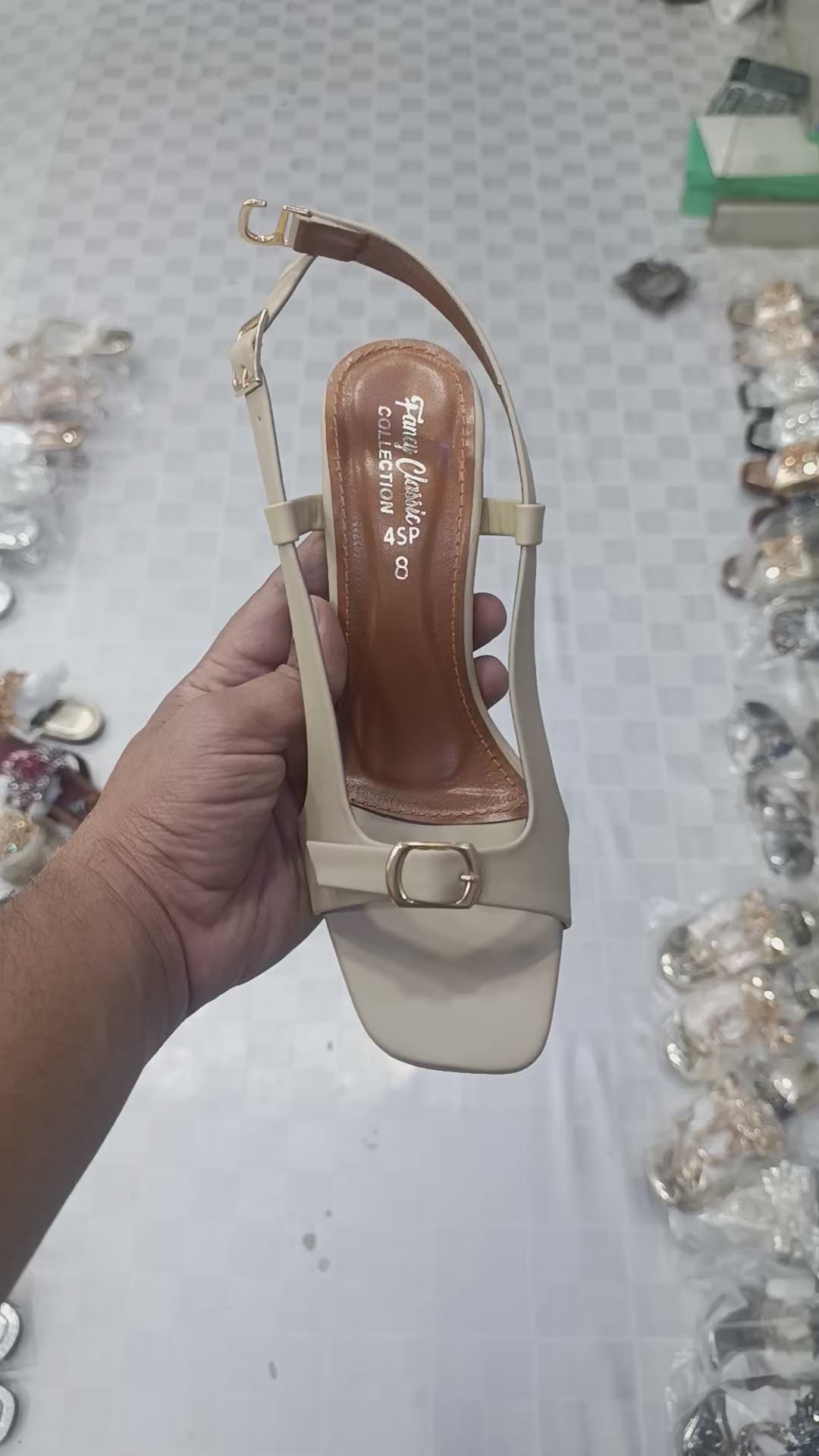 Fancy Classic Collection Women’s Nude Block Heel Sandals – Elegant Slingback Court Shoes with Buckle Detail