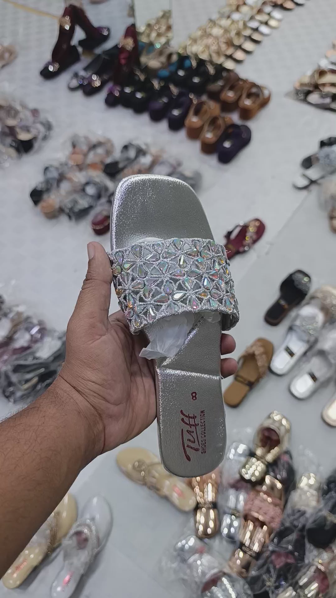 Tuff Floral Crystal Slides – Modern Square-Toe Party Flats