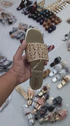 Tuff Floral Crystal Slides – Modern Square-Toe Party Flats
