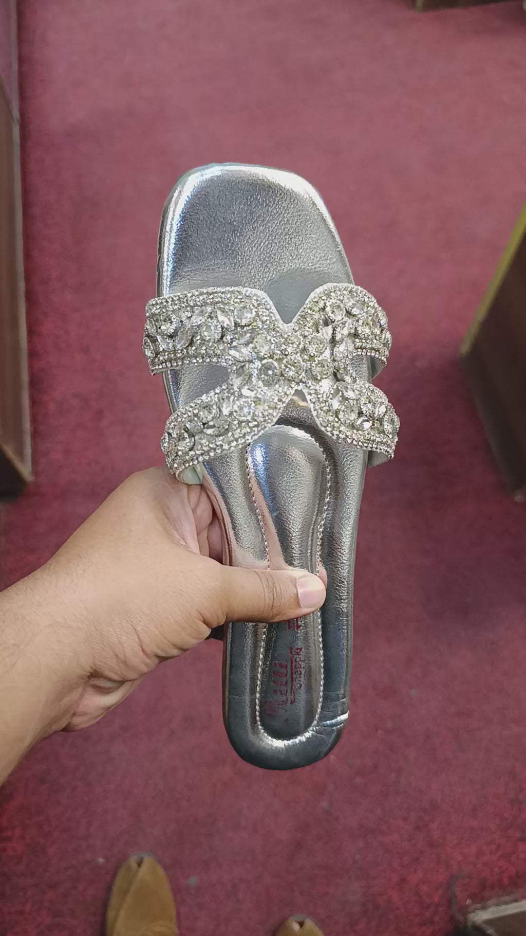 Women's Gold Crystal Flat Sandals – Rhinestone Embellished Chappal for Ladies