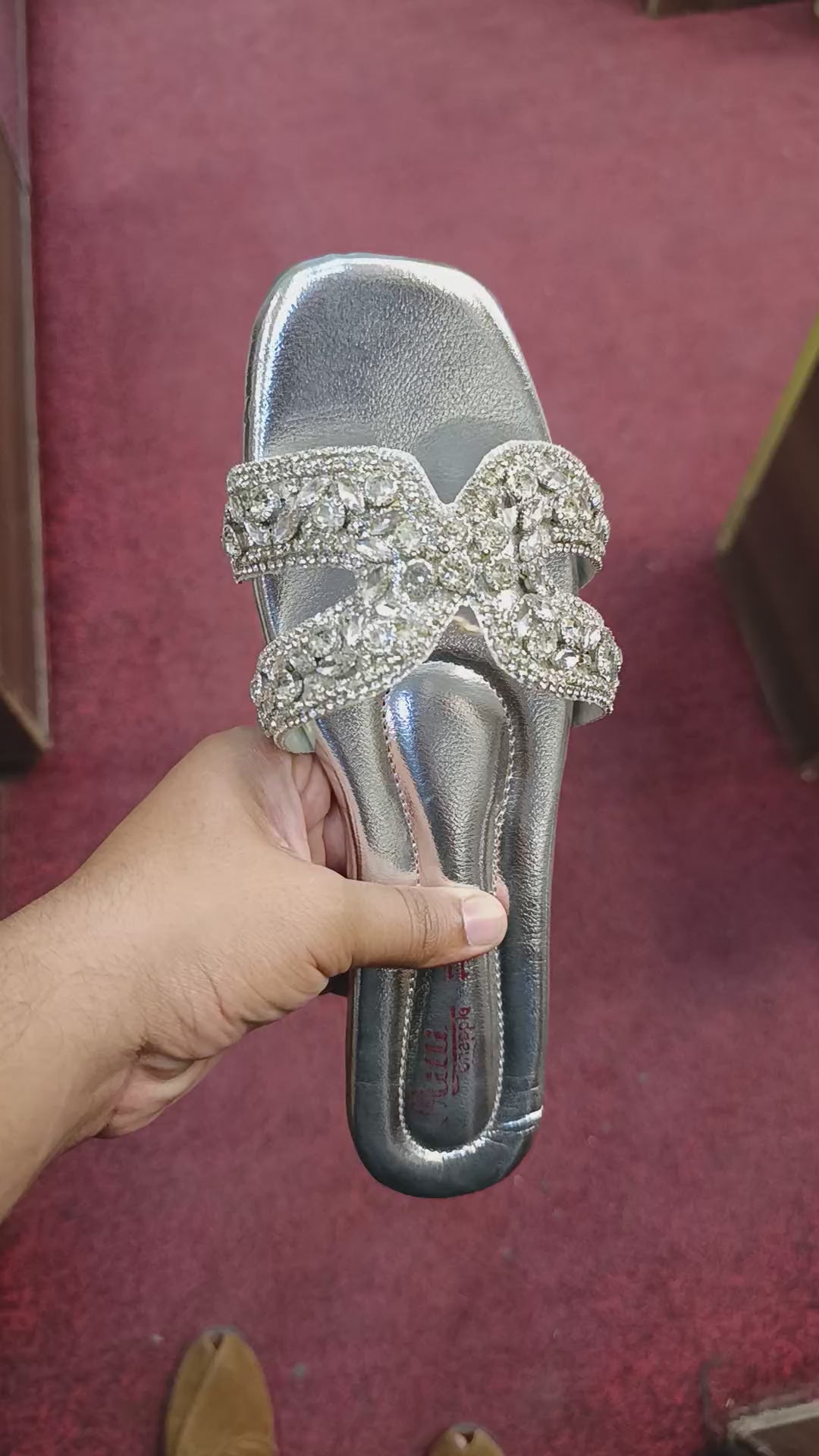 Women's Gold Crystal Flat Sandals – Rhinestone Embellished Chappal for Ladies