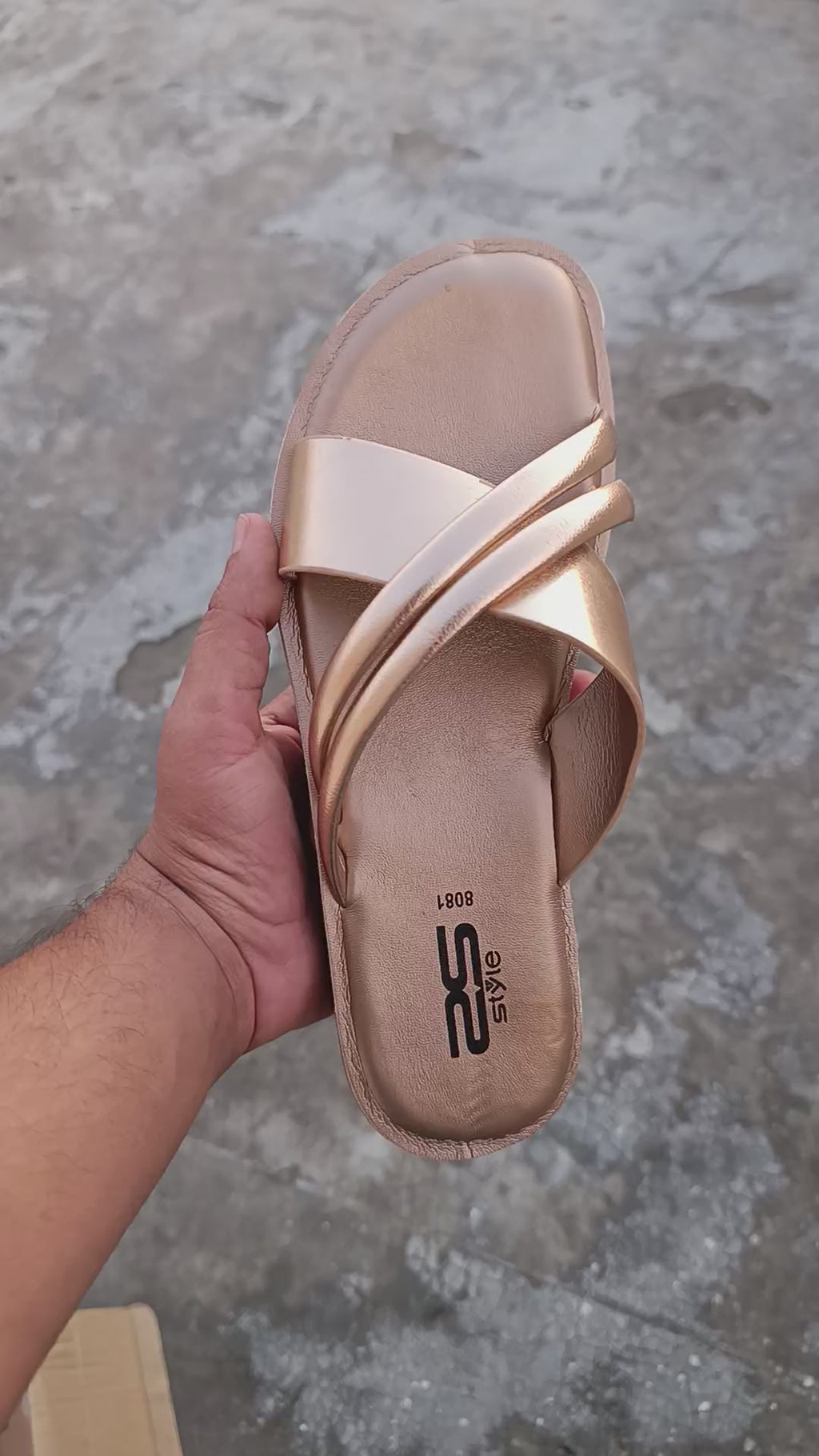 Stylo Ladies Rose Gold Metallic Triple-Strap Slides – Elegant Criss-Cross Festive Chappals (Model 8081)