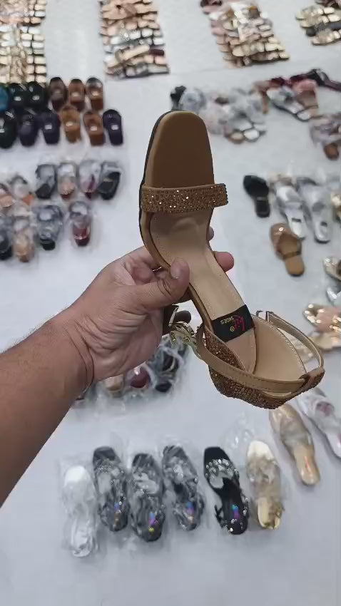 Luxury Gold Embellished Sculpted Heel Sandals – Shimmering Party Wear