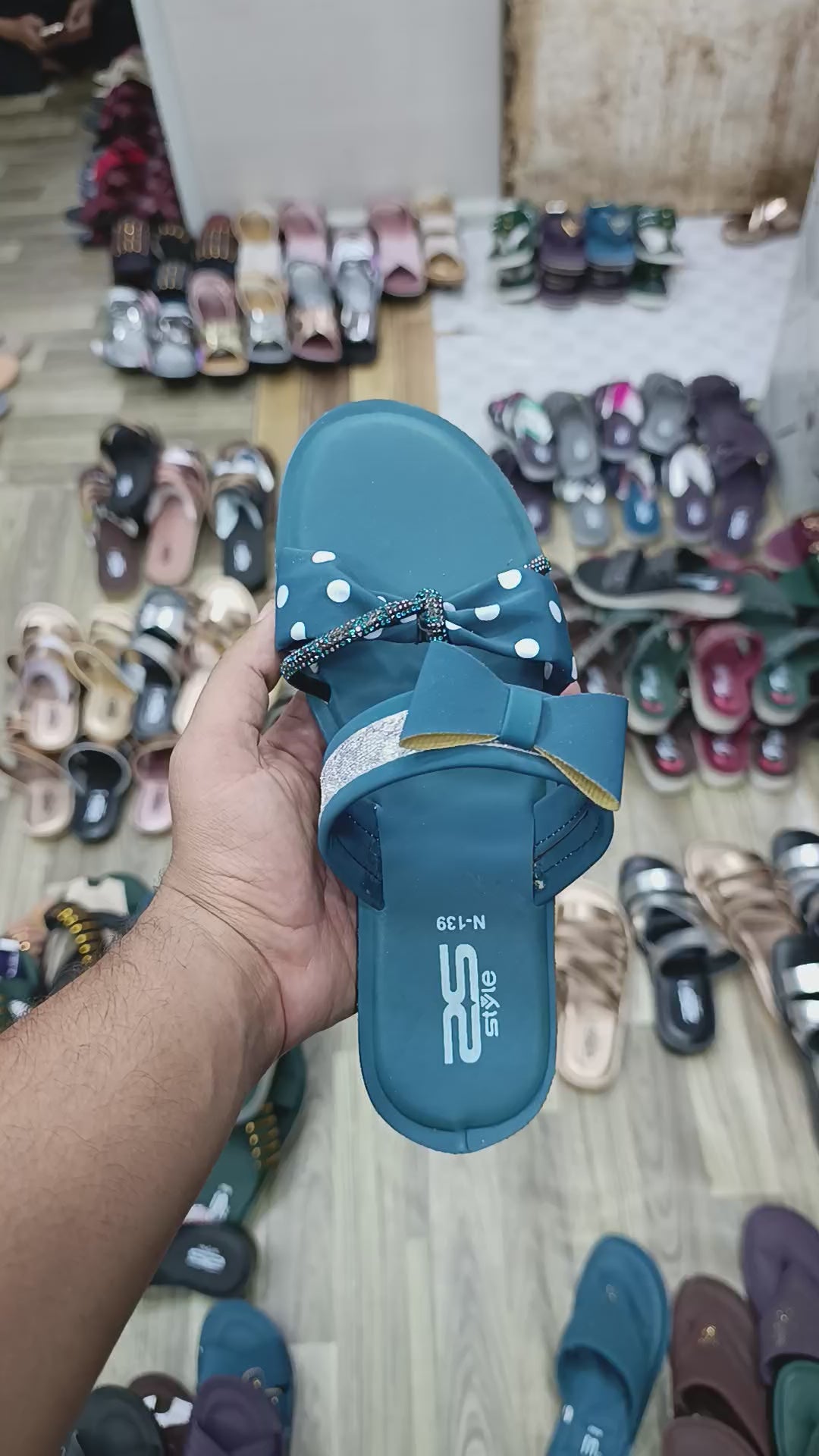 Stylo Ladies Polka-Dot Bow Slides – Fashionable Double-Strap Glitter Chappals